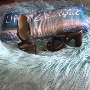 Brown crocs high heels